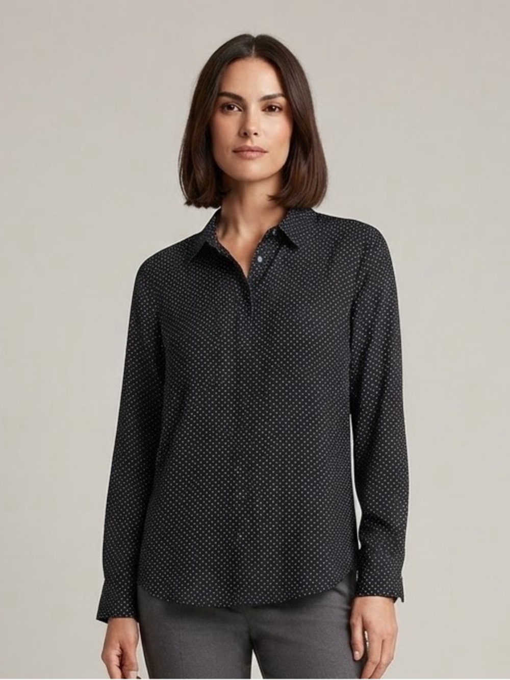 Ann Taylor Black Microdot Button-Down Shirt